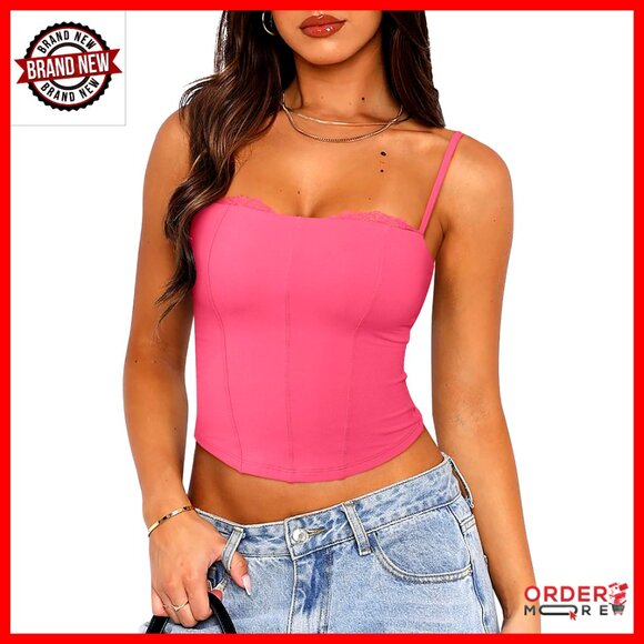 Spaghetti Strap Corset Top Y2K Chic Bustier Lace Trim Adjustable Straps